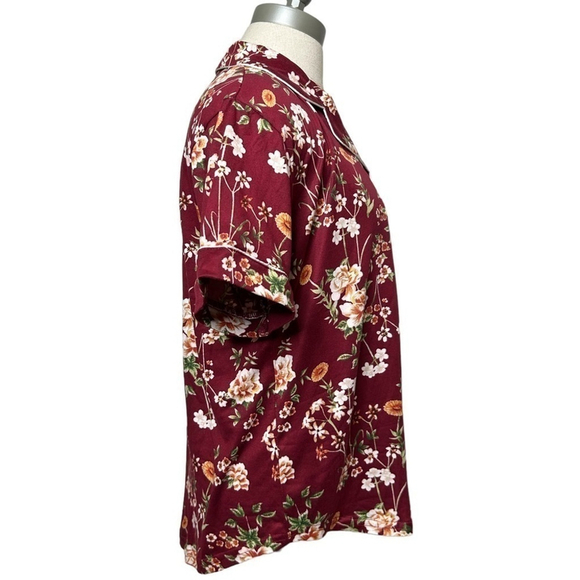 Flora Nikrooz Maroon Floral Short Sleeve Button Down Pajama Sleep Top Small - Picture 5 of 10